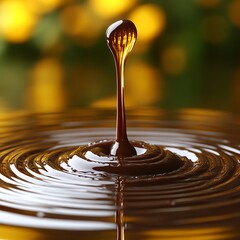 A chocolate liquid droplet impacting a surface.
