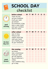 Daily school day checklist for kids and parents