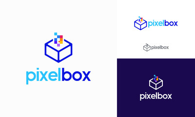 Pixel Box Logo designs concept vector, Box Document logo template designs