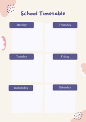 Cute school timetable template with fun shapes