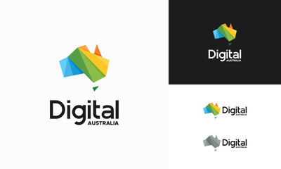 Modern Digital Australia Logo Template designs Vector illustration, Australia Technology Logo template designs