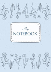 Light blue notebook cover with delicate floral border