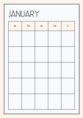 Blank january calendar grid with weekday headers
