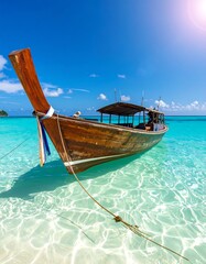 Obraz premium Wooden boat in turquoise water (1)