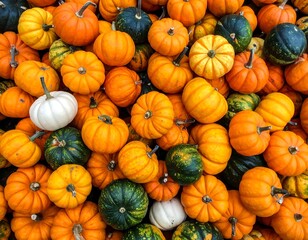 Vibrant pile of mini pumpkins in various colors