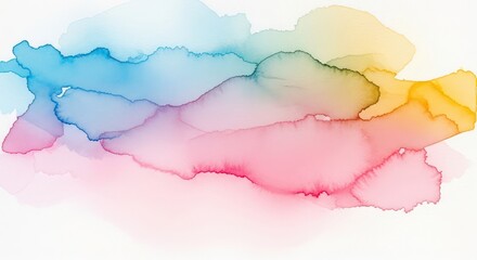 Obraz premium Abstract Watercolor Landscape in Vibrant Hues of Blue, Pink, and Yellow