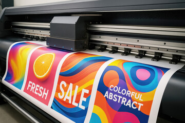 Large format printer producing vibrant colorful abstract designs and sale advertisement printing inkjet
