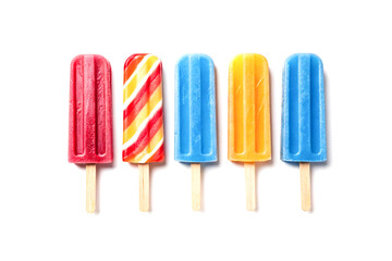 Colorful summer treat popsicles in a row for a refreshing and vibrant sweet snack on a bright sunny day