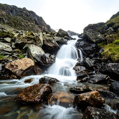 Mountain waterfall cascading down rocks
