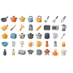 Collection of miniature kitchen utensils and appliances for crafting and display