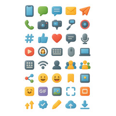 Naklejka premium Vibrant collection of diverse ui app icons for digital platforms and user interfaces