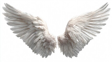 Obraz premium Elegant Angel Wings on White Background - Heavenly Feathers Concept