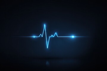 A glowing blue EKG line graphic on a dark background. The light trails have a subtle, almost neon, effect. A reflection of the graphic is subtly visible below
