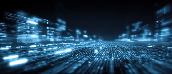 Abstract Blue Light Streaks with Motion Blur Background for Futuristic Technology Concepts
