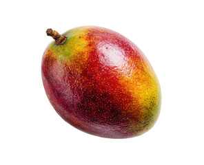 Ripe mango, vibrant colors, smooth skin.  A single, whole mango is presented, showcasing a rich blend of red, orange, and yellow hues.  