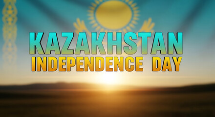 Kazakhstan independence day celebration with national flag and sunrise over a landscape