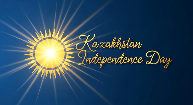 Bright golden sunburst illuminates kazakhstan independence day celebration text - Powered by Adobe