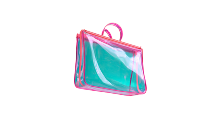 Transparent teal tote bag with hot pink outline