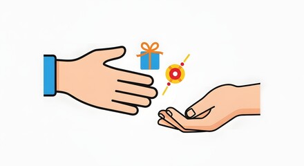 Fototapeta premium Celebrating Raksha Bandhan: Hands Exchanging Gifts and Rakhi, Symbolizing Sibling Love, Tradition, and Generosity on a Festive Occasion.