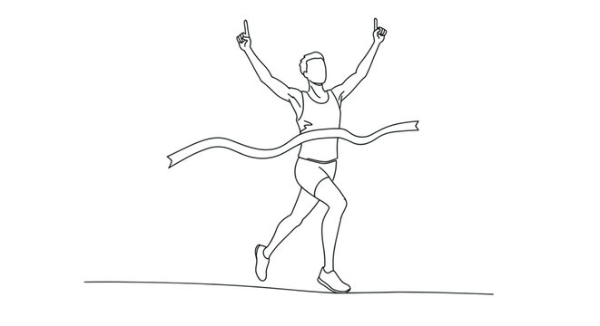 Runner crossing finish line vector illustration for marathon race competition sport event and athletics 10k run - - Powered by Adobe