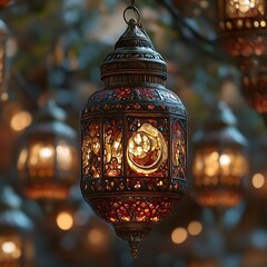 Ornate hanging lantern with stained glass details.