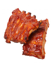 Close-up of glazed barbecued ribs with transparent background
