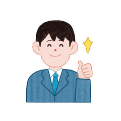 会社員 男性 ビジネスマン 笑顔 親指を立てる グッドポーズ 表情 セット イラスト