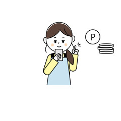 ポイントを貯める女性のイラスト