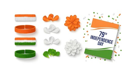 Vibrant Indian Independence Day design: tricolor bangles, blossoms, and festive greeting for patriotic celebrations.