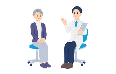 診断･説明する男性医師とシニアの女性患者【人物ベクターイラスト素材】