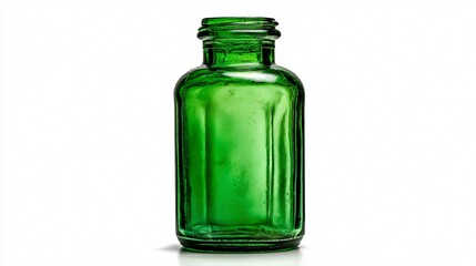 Empty Green Glass Bottle on White Background