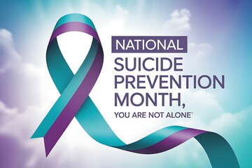 Teal and purple ribbon for national suicide prevention month with supportive message
