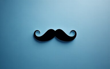 Black handlebar mustache against a textured blue background