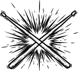 Obraz premium Two crossed drumsticks with a burst of energy radiating outward, creating a dynamic and impactful graphic design.