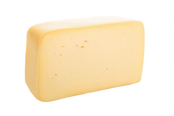 Rectangular block of Swiss cheese with evenly spaced holes on transparent background