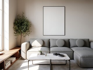 Living room mockup, Frame mockup. Modern living room with comfortable sofa and contemporary furniture
