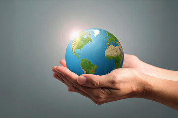 Human hands cradling the Earth, symbolizing harmony, ecological responsibility, and hope for a sustainable world.
