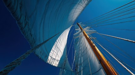 Fototapeta premium Majestic Sailboat Sails and Mast Against Clear Blue Sky