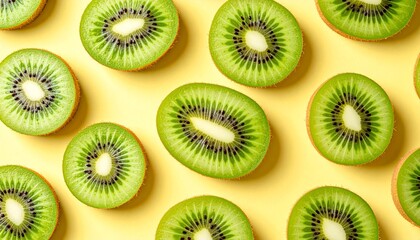 Fototapeta premium Vibrant kiwi slices burst with fresh green goodness, perfect for healthy eating and summer recipes.