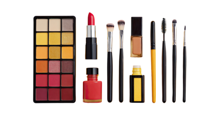 Flat lay of various makeup products. 