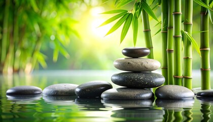 Zen garden stones and bamboo