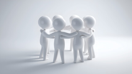 Figures Forming Circle Holding Shoulders on White Background