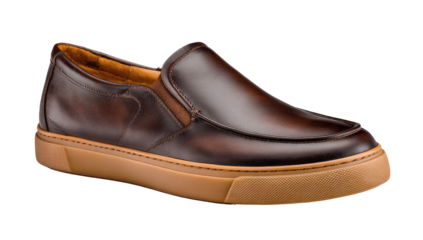 Brown leather slip-on shoes with a chunky sole