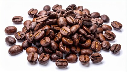Rich dark roasted coffee beans piled high, aroma of morning energy, perfect for café branding