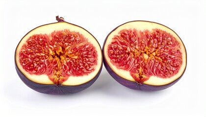 Juicy ripe fig halves reveal vibrant red flesh and sweet seeds, a delicious healthy food inspiration