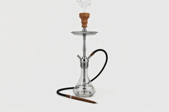 Modern hookah smoking studio, clear glass base, white background