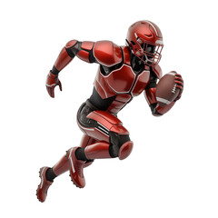 Futuristic robot athlete races with football, showcasing advanced technology and athletic power