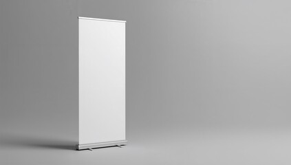 Blank white banner standing vertically on a subtle grey background