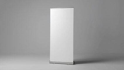 Modern white banner stand displayed vertically on a subtle grey background