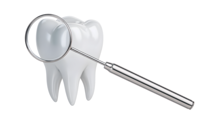 Close-up view of a healthy tooth with a dental mirror reflecting light, symbolizing dental care